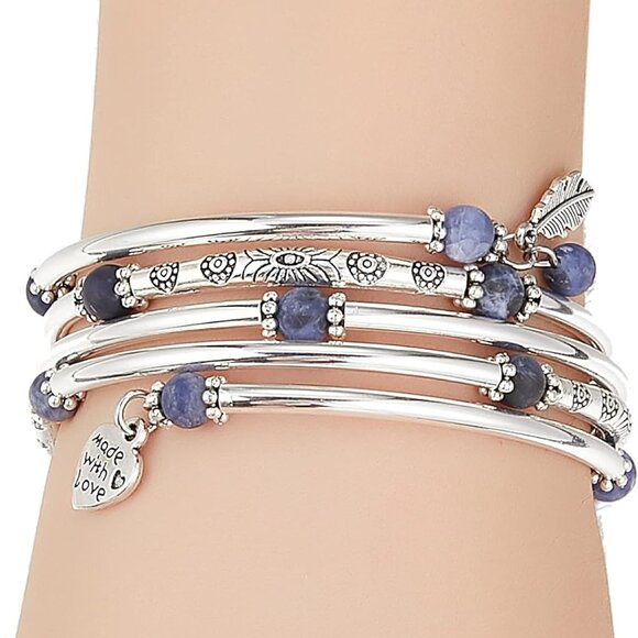 Beaded Bangle Bracelets for Women Silver Wrap Bangles Bracelet Womens Costume Je - Picture 4 of 6